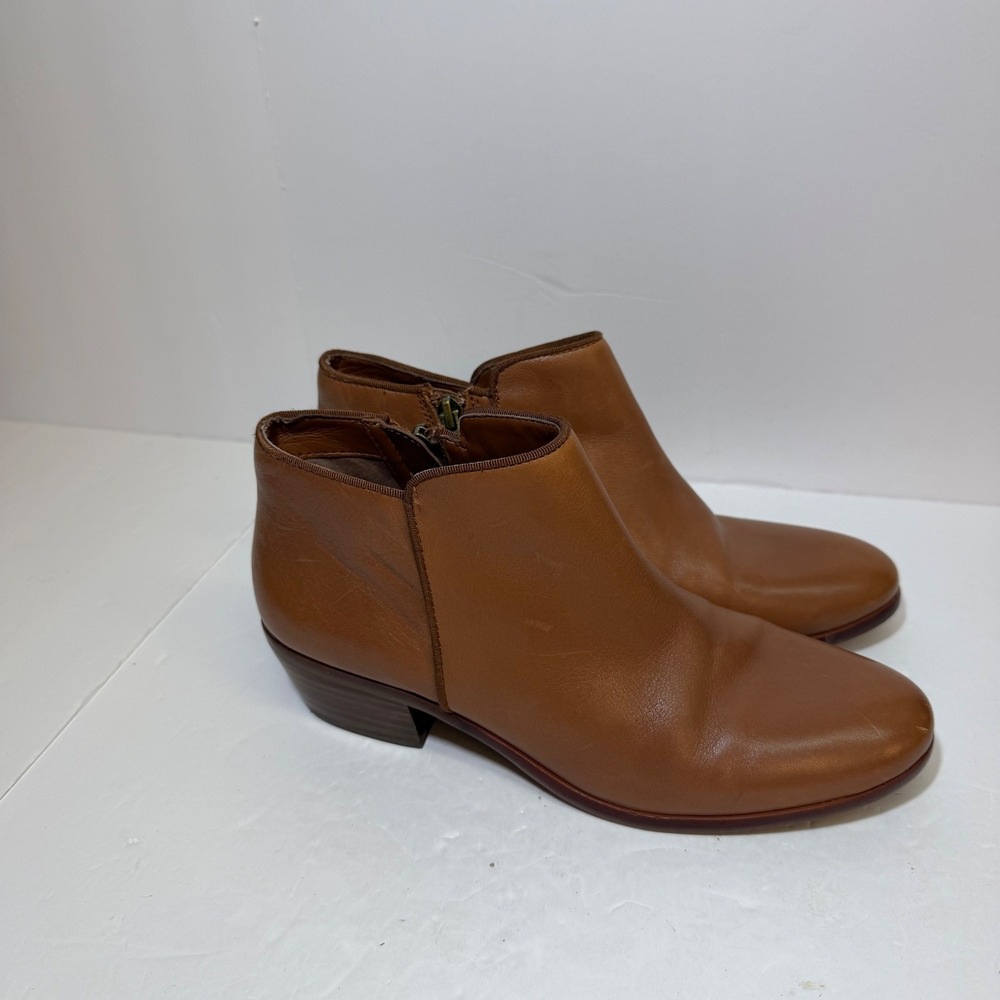 Sam Edelman Womens Cognac Brown Leather Ankle Boots Low Block Heel Size 7.5 M